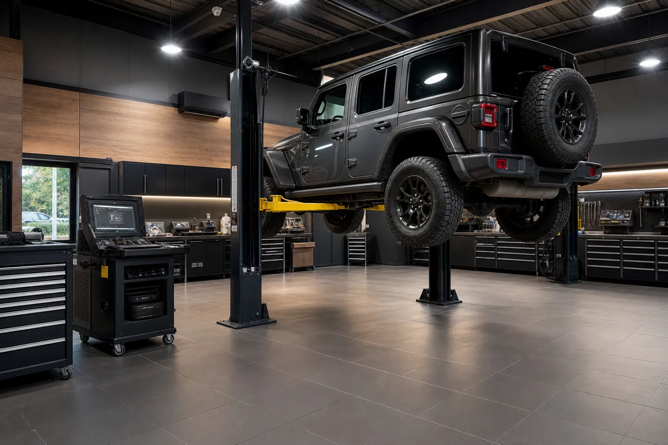 Taller oficial Jeep de Caetano con un todoterreno en revisión