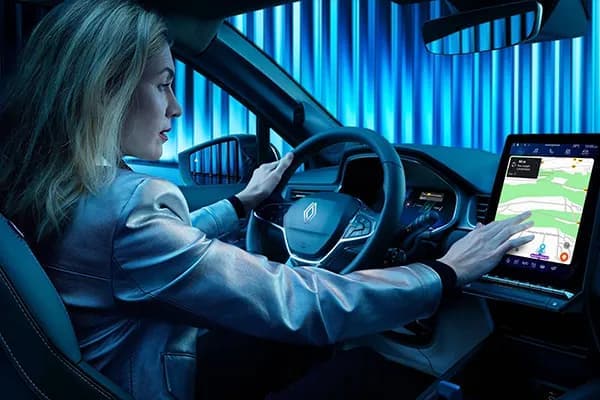 Foto de una mujer tocando la pantalla táctil del Renault Symbioz