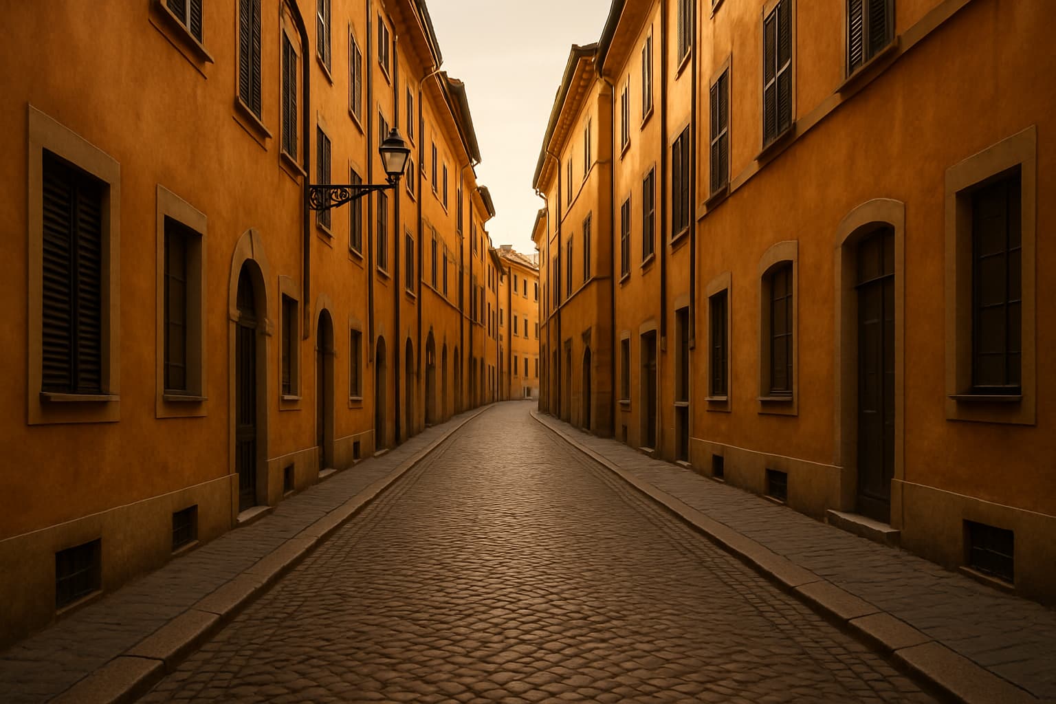 Calle de una ciudad europea al atardecer