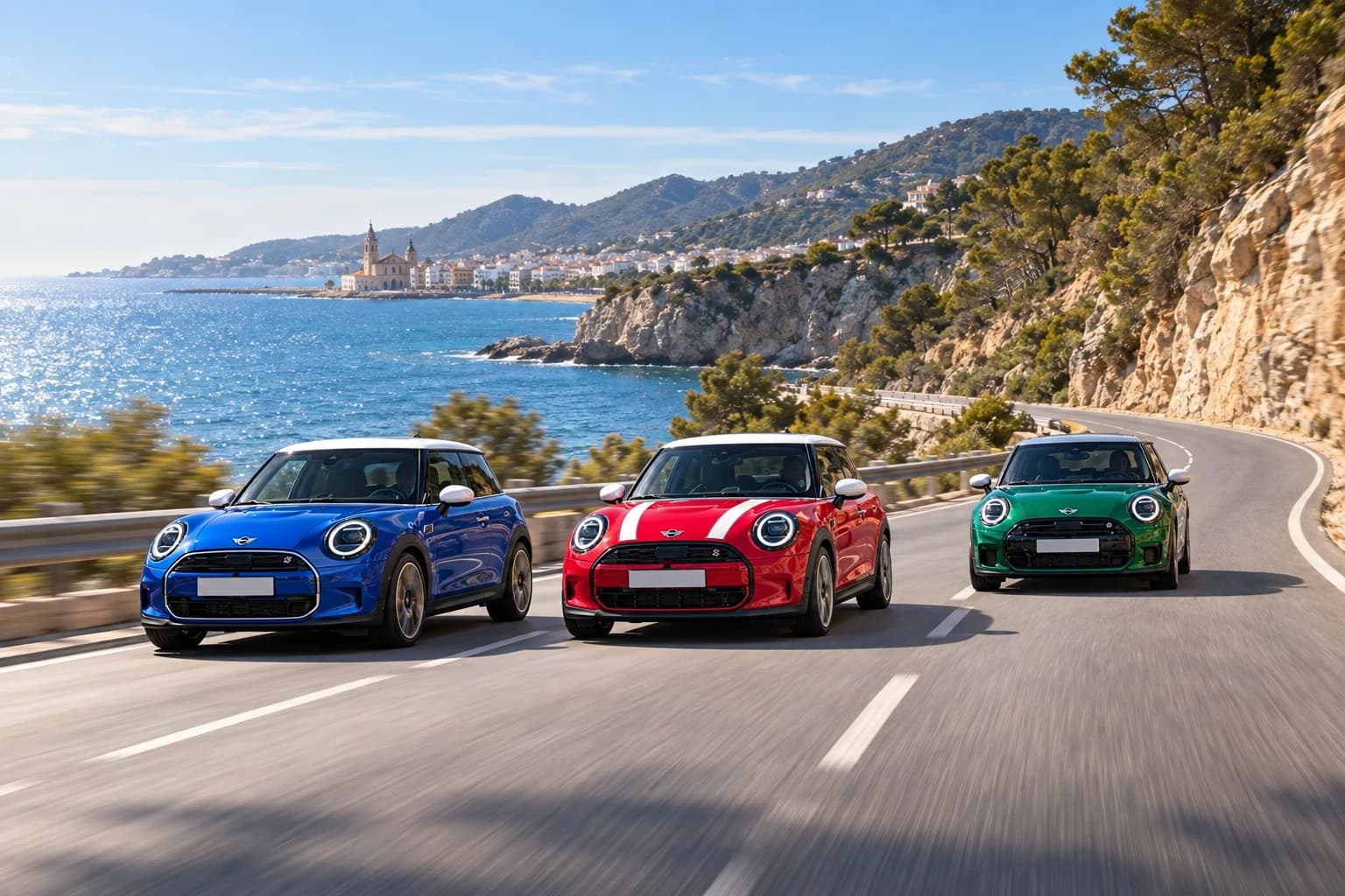 Tres MINI por la carretera de costa del Garraf hacia Sitges