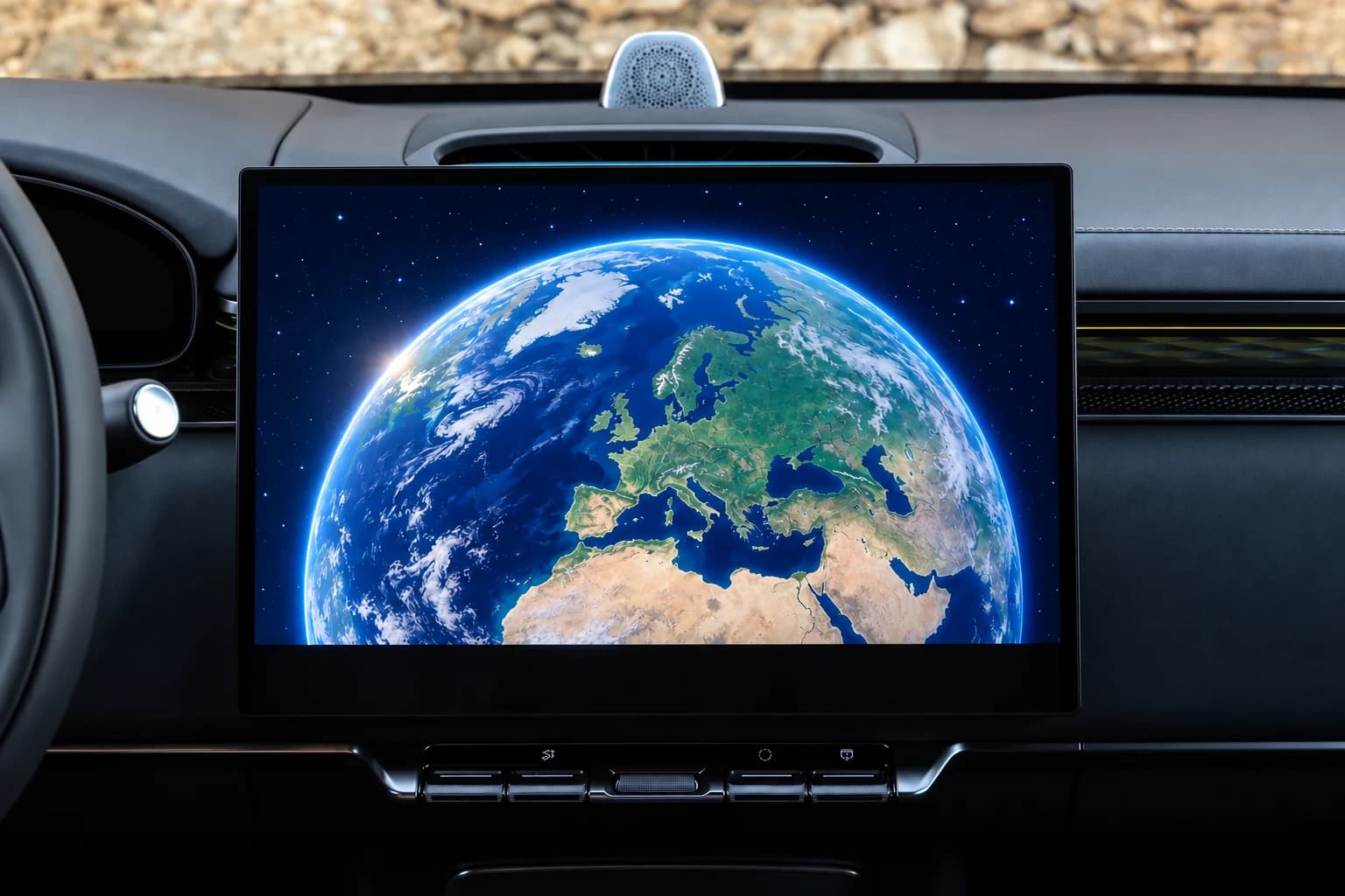 Pantalla central del Zeekr 7X con un mapa de la Tierra