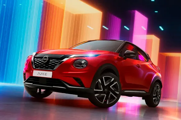 Nissan Juke rojo Foto montaje de un Nissan Juke rojo con fondo colorido