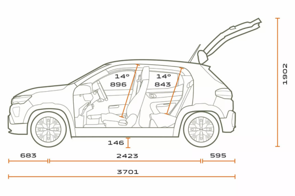 Medidas Dacia Spring 2026: 3.701 mm de largo y 1.902 mm de alto