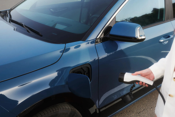 Carga del e-Niro de ocasión Carga del e-Niro de ocasión en color azul con conector eléctrico