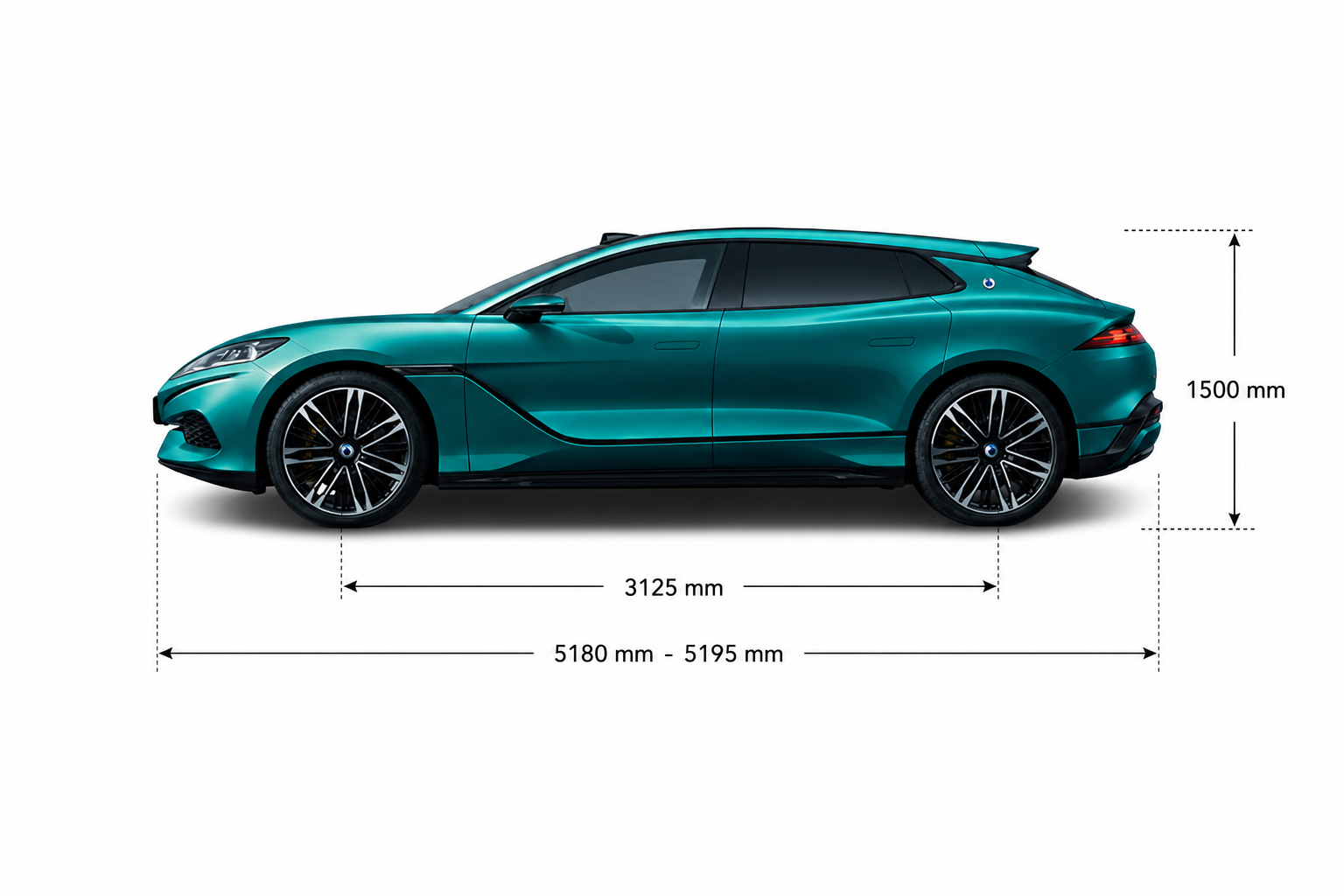 Medidas del Denza Z9 GT: 5.195 mm de largo, 1.500 de alto y 3.125 de batalla