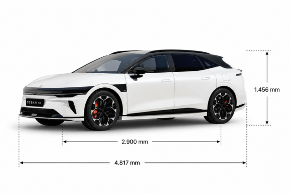 Medidas del Zeekr 7GT: 4.817 mm de largo, 1.456 mm de alto y 2.900 de batalla